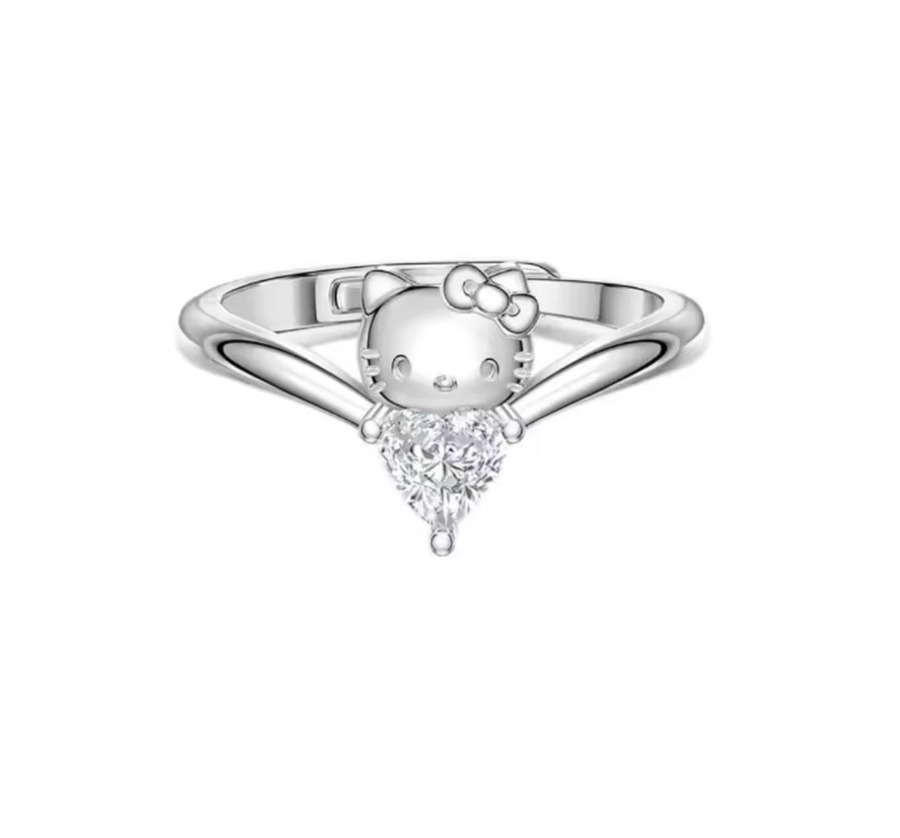 Hello Kitty Diamond Adjustable Ring (925 Sterling Silver)