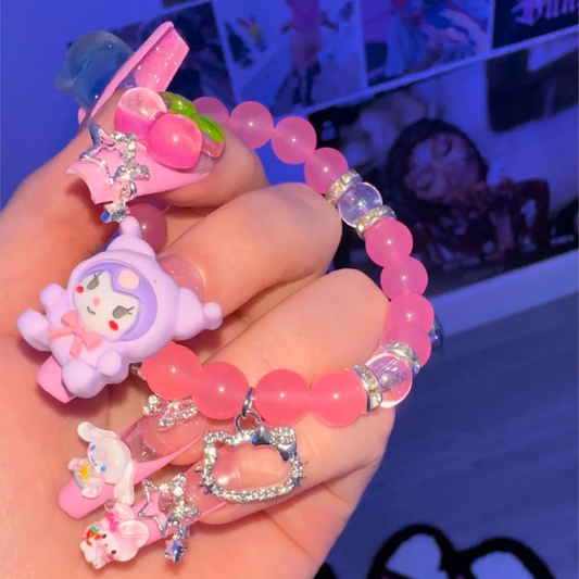 Pulsera de gatito con diamantes rosa intenso