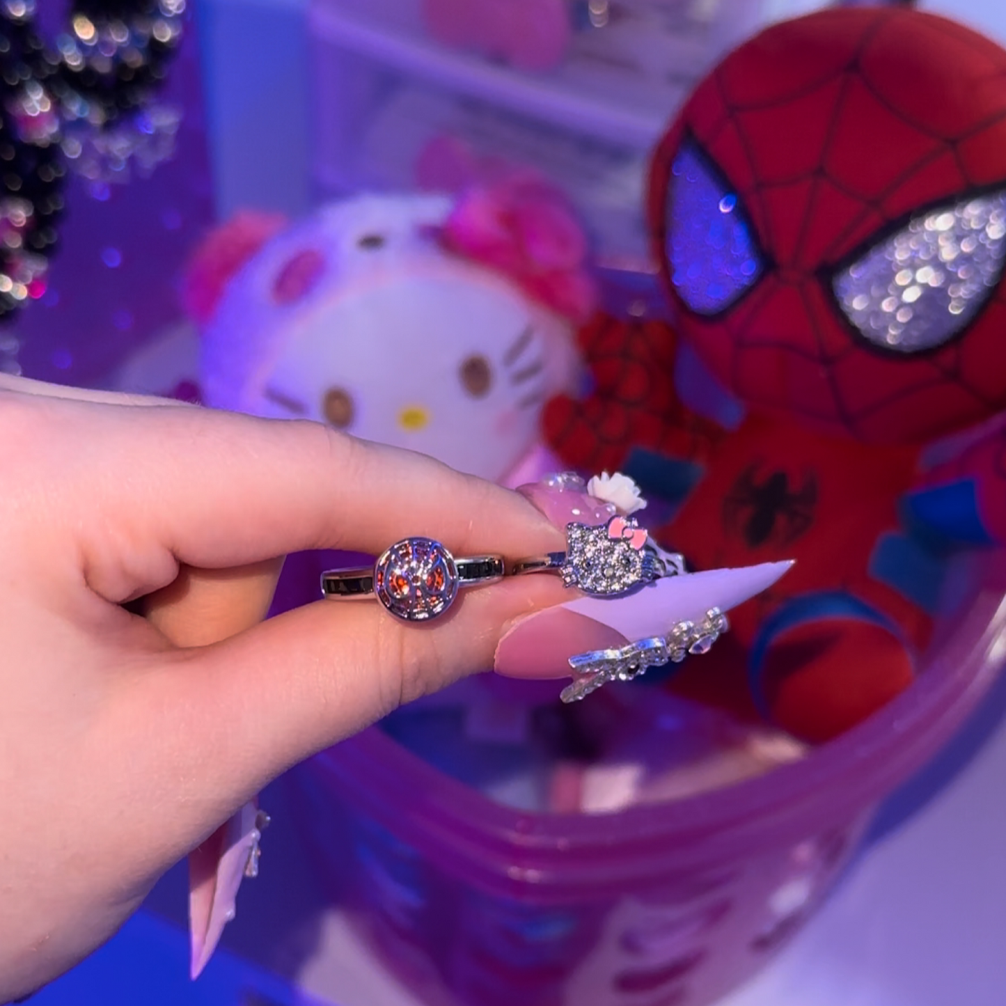 Anillos de Spider-Man y Kitty (Ajustables)
