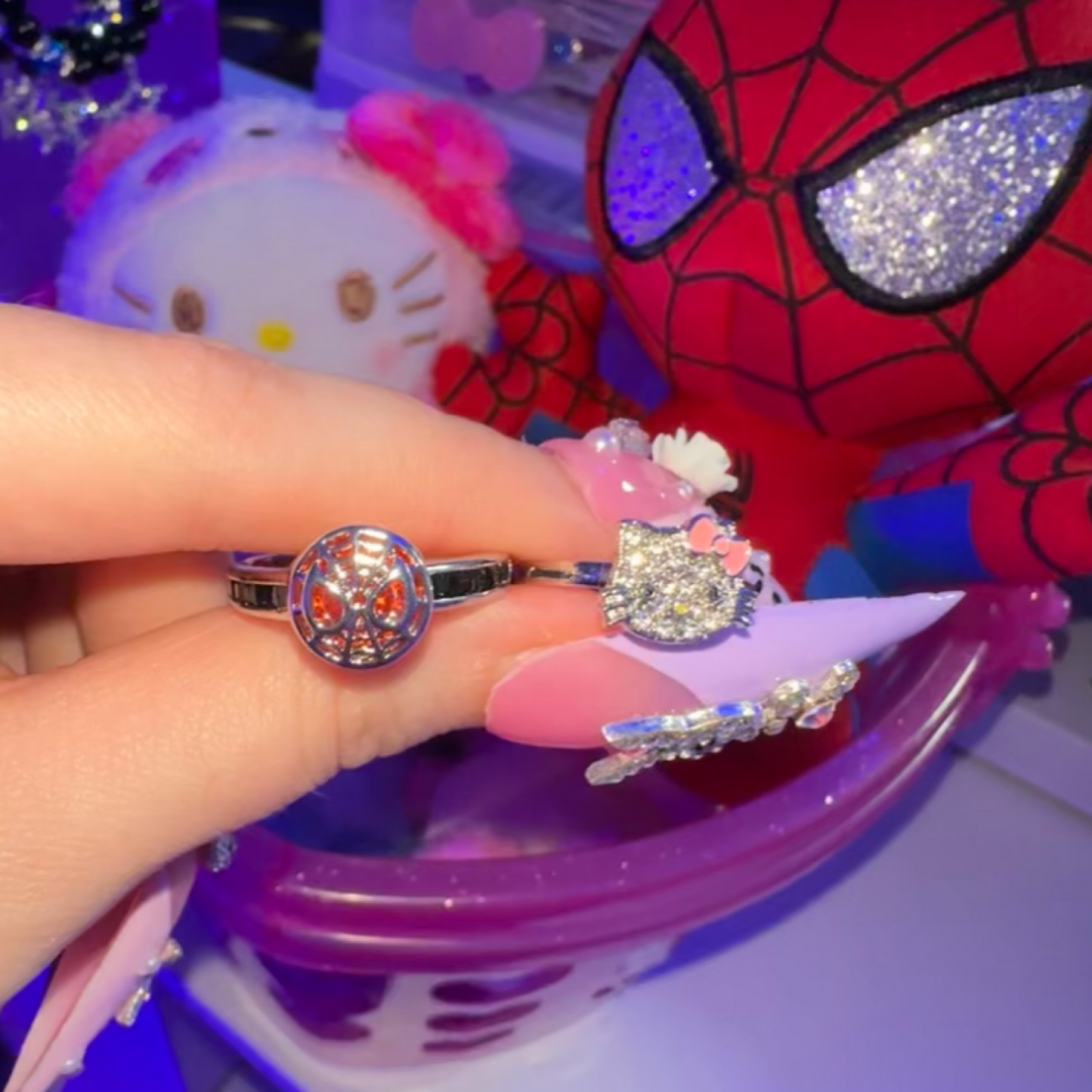 Anillos de Spider-Man y Kitty (Ajustables)