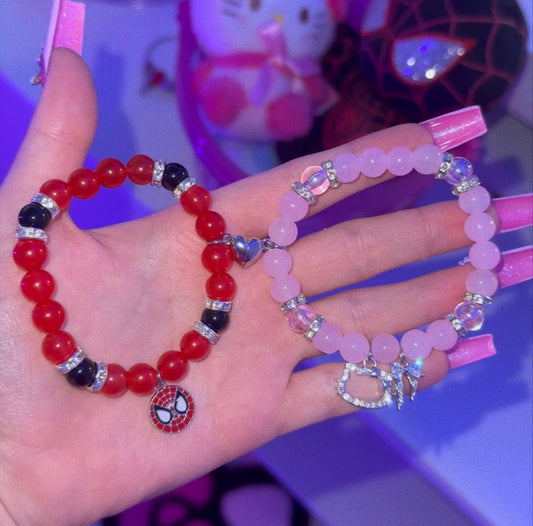 Spider-Man & Diamond Kitty Magnetic Heart Bracelet Set